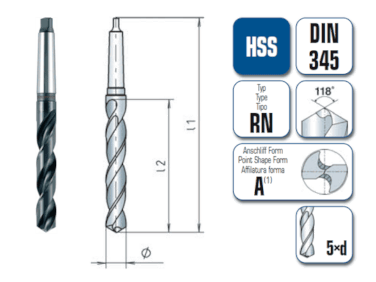 1 x HSS Spiralbohrer DIN 345 - Ø:25.25 mm