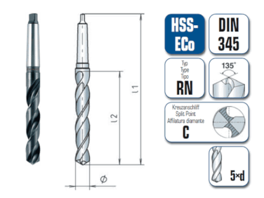 1 x HSS-ECo Spiralbohrer DIN 345 - Ø:28.5 mm
