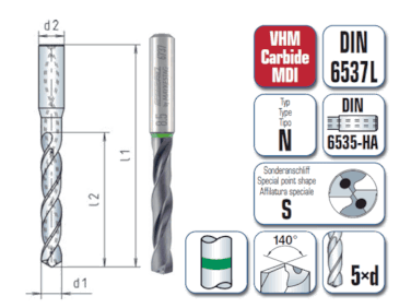 VHM Spiralbohrer Speed Drill Universal DIN 6537L lang Innenkühlung