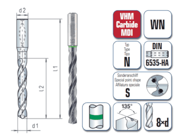 VHM Spiralbohrer Speed Drill Universal  WN extra lang Innenkühlung