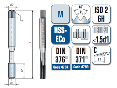 1 x HSS-ECo Maschinengewindebohrer DIN 371/376 -  M 3.5 Gewinde - Ø:2.9 mm