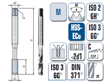 1 x HSS-ECo Maschinengewindebohrer DIN 371 -  M 4 Gewinde - Ø:3.3 mm