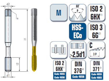 1 x HSS-ECo Gewindeformer DIN 371/376 -  M 12 Gewinde - Ø:11.12 mm