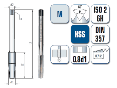 Maschinengewindebohrer, gerade genutet, für metrisches ISO Gewinde DIN 13