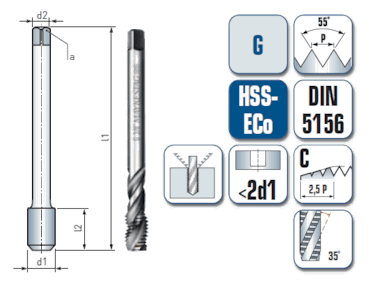 1 x HSS-ECo Maschinengewindebohrer DIN 5156 - Ø:19 mm