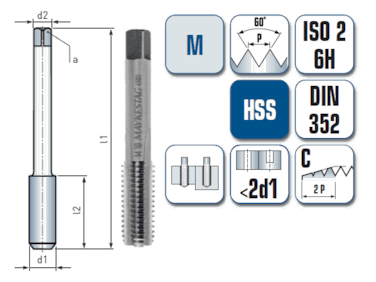 Satz HSS Handgewindebohrer DIN 352 -  M7 Gewinde - Ø:6 mm
