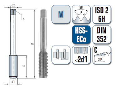 Satz HSS-ECo Handgewindebohrer DIN 352 -  M 18 Gewinde - Ø:15.5 mm