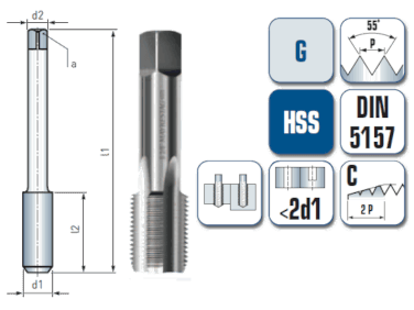 2 x HSS Handgewindebohrer DIN 5157 - G 1/4 Gewinde - Ø:11.8 mm