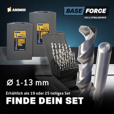 Amboss Base Force HSS Spiralbohrer geschliffen DIN 338 blank 135° Spitze