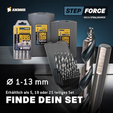 Amboss Step Force HSS Spiralbohrer geschliffen DIN 338 mit innovativer Stufenspitze