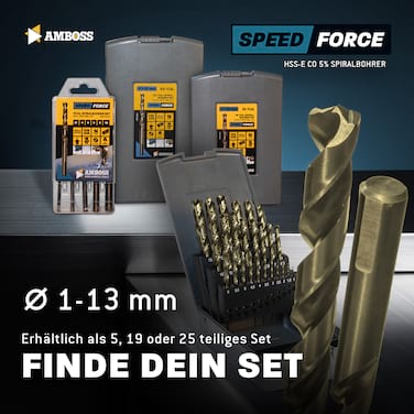 Amboss Speed Force HSS Spiralbohrer geschliffen DIN 338 Cobalt 8% 135° Chipbreaker Spitze