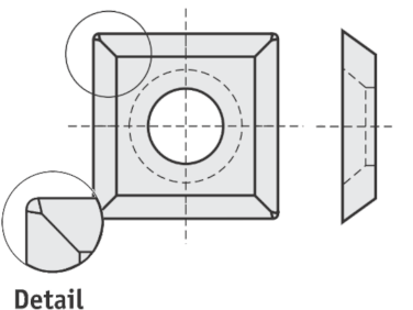 Standard Wendeschneidplatten quadratisch 4 Schneidekanten mit 1 Loch und abgerundete Ecken