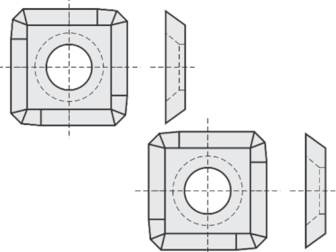 Standard Wendeschneidplatten quadratisch 4 Schneidekanten mit 1 Loch und stark abgerundete Ecken