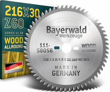 Bayerwald Werkzeuge HM Kreissägeblatt - 216 x 2.6/1.6 x 30 Z60 WZ neg. SONDERAKTION