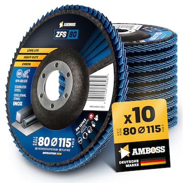 10x Amboss ZFS Fächerschleifscheibe Korn:80 Ø115mm