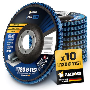 10x Amboss ZFS Fächerschleifscheibe Korn:120 Ø115mm