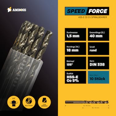 10 x HSS-ECo SPEED Force Metallbohrer DIN 338 - Ø:1.5 mm