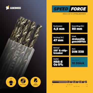 10 x HSS-ECo SPEED Force Metallbohrer DIN 338 - Ø:4.5 mm