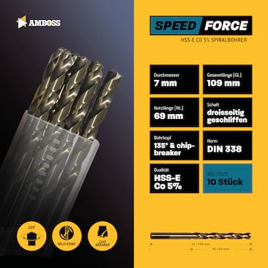 10 x HSS-ECo SPEED Force Metallbohrer DIN 338 - Ø:7 mm