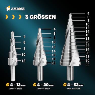 AMBOSS Stufenbohrer HSS-G D:4-6-8-10-12mm