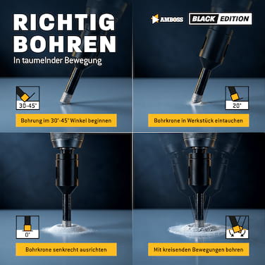 Diamant Bohrkronen Set - Amboss Black Edition 5 - Ø 5/6/8/10 5 tlg. (inkl. 8,5 mm 6kant)
