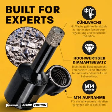 Diamant Bohrkronen Set - Amboss Black Edition 5 - Ø 5/6/8/10 5 tlg. (inkl. 8,5 mm 6kant)