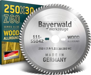 Bayerwald Werkzeuge HM Kreissägeblatt - 250 x 2.8/1.8 x 30 Z60 WZ  für Mafell ERIKA 85 Ec