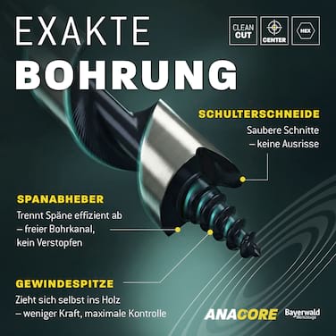 Ø 16 mm 230 mm Länge Bayerwald ANACORE HCS Schlangenbohrer