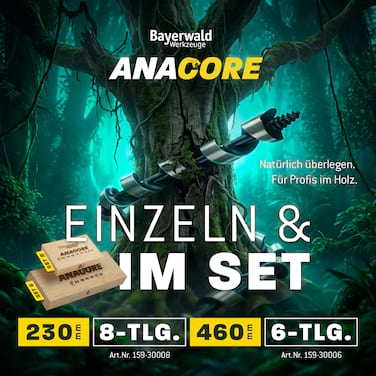 Bayerwald 8-tlg. Schlangenbohrer Set ANACORE 8 - Gesamtlänge 230 mm - Ø 6-8-10-12-14-16-18-20 mm