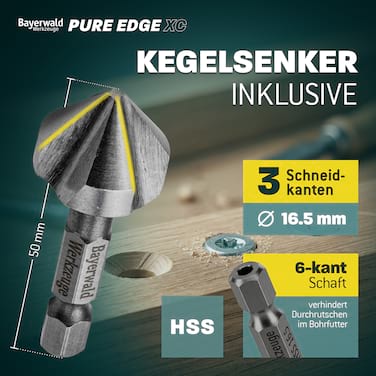 HSS Bohrer Pure Edge XC 26-tlg. Set 1-13 mm Bayerwald Werkzeuge - Xtra Clean mit Brad Point Zentrierspitze & Kegelsenker