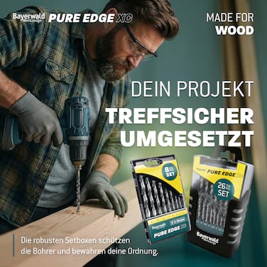HSS Bohrer Pure Edge XC 26-tlg. Set 1-13 mm Bayerwald Werkzeuge - Xtra Clean mit Brad Point Zentrierspitze & Kegelsenker