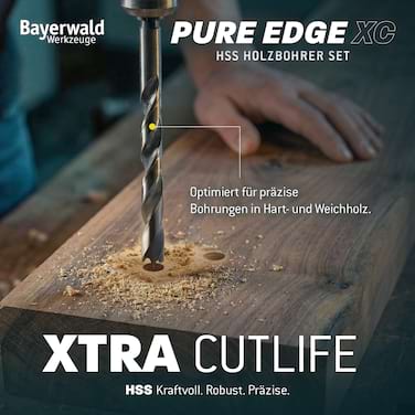 HSS Bohrer Pure Edge XC 26-tlg. Set 1-13 mm Bayerwald Werkzeuge - Xtra Clean mit Brad Point Zentrierspitze & Kegelsenker