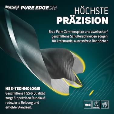 HSS Bohrer Pure Edge XC 26-tlg. Set 1-13 mm Bayerwald Werkzeuge - Xtra Clean mit Brad Point Zentrierspitze & Kegelsenker