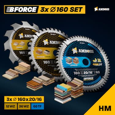Amboss Ø160 Hand- Kreissägeblatt Set passend für Bosch PKS 55 A, Festool HKC 55 EB, Metabo KS 55