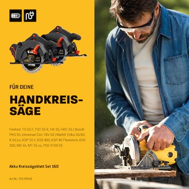 Amboss Ø160 Akku Hand- Kreissägeblatt Set passend für Bosch PKS18 Li, Bosch 18V-53, Mafell MS 55 KSP 55 F KSS 400 PSS 3100 SE MT 55 cc