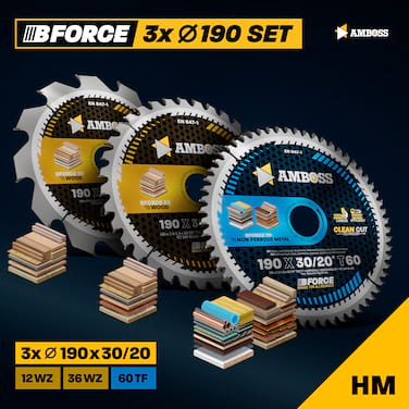 Amboss Ø190 Hand- Kreissägeblatt Set passend für Bosch GKS 190, Bosch PKS 66 A. Metabo KS66. Makita 5705R