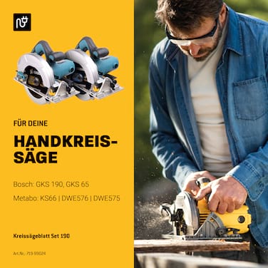 Amboss Ø190 Hand- Kreissägeblatt Set passend für Bosch GKS 190, Bosch PKS 66 A. Metabo KS66. Makita 5705R