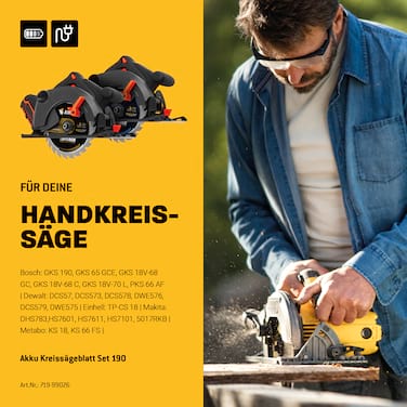 Amboss Ø190 Akku Hand- Kreissägeblatt Set passend für Metabo KS 18, Makita DHS783, Einhell TP-CS 18, DeWalt DCS57