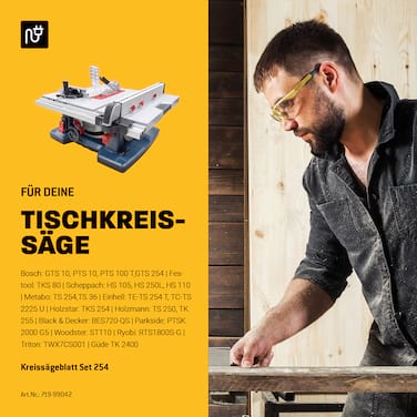 Amboss Ø254 Tisch- Kreissägeblatt Set passend für Bosch GTS 10, PTS 10, PTS 100 T, Festool TKS80, Scheppach HS105, Metabo TK250, TS254