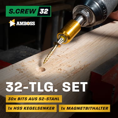 32-tlg. Amboss Werkzeuge Bitset mit Kegelsenker und Magnetbithalter