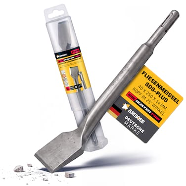 AMBOSS Profi SDS-Plus Fliesenmeißel 40 x 250 mm 25 Grad gewinkelt 42CrMo - Fliesen entfernen