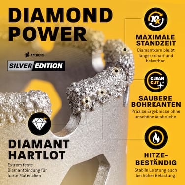Amboss Silver Edition Diamant Lochsäge - Ø 35 mm - Schnitttiefe: 42 mm - ohne Aufnahme Zubehör