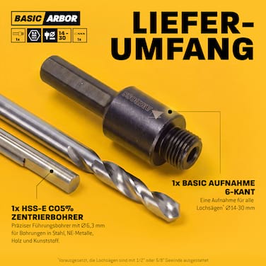 6-Kant Aufnahme 9,5mm - für Ø 14-30mm inkl. HSS Zentrierbohrer