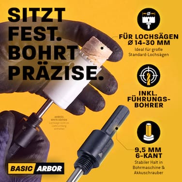 6-Kant Aufnahme 9,5mm - für Ø 14-30mm inkl. HSS Zentrierbohrer