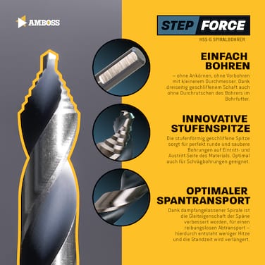 Führungsbohrer Step_force für Amboss ARC Schnellwechselsystem