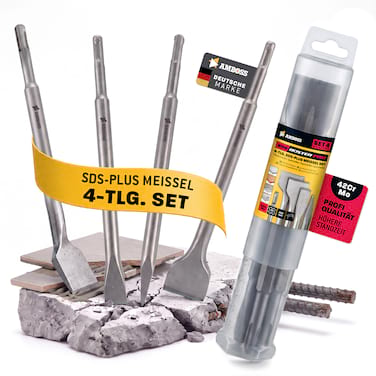 AMBOSS Profi SDS-Plus Meißel Set 4-teilig 42CrMo - für Beton Fliesen Putz 250 mm
