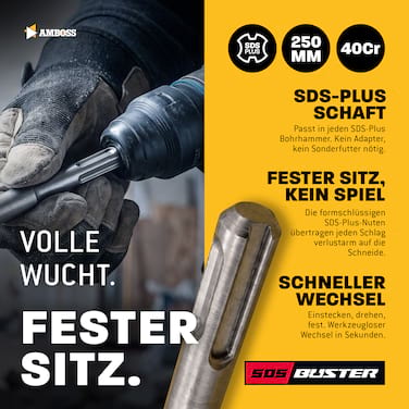 AMBOSS SDS-Plus Meißel Set 4-teilig - für Beton Fliesen Putz 250 mm