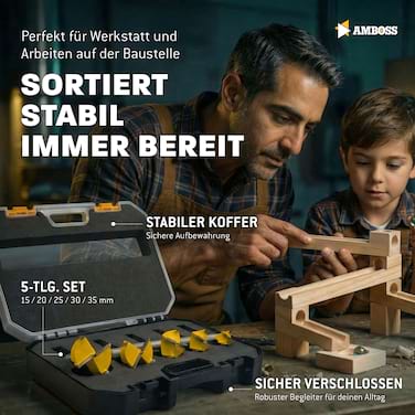 Forstnerbohrer Set 5‑tlg - Amboss Werkzeuge BOARDBLASTER Hartmetall Holzbohrer 15 / 20 / 25 / 30 / 35 mm