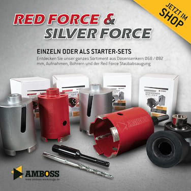 Saugrotor für RED Force inkl. SDS Plus - & 6-Kant-Aufnahme, mit Zentrierbohrer 8 mm x 140 mm & Auswurfstift