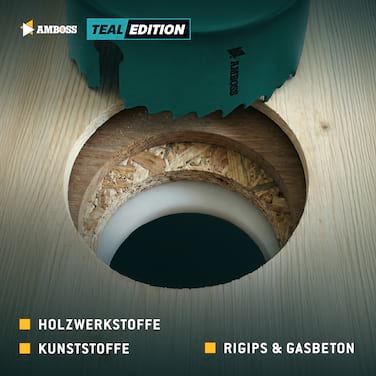 AMBOSS CS Teal Edition Lochsägen Set 11-tlg. Ø 22-58 mm - präzise Lochsäge Holz, Kunststoff & Plattenwerkstoffe